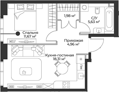 Планировка — Гранд Фили, 2-комн., 43 м²