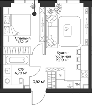 Планировка — Гранд Фили, 2-комн., 39 м²