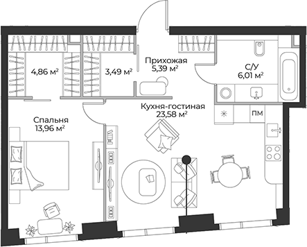 Планировка — Гранд Фили, 2-комн., 57 м²