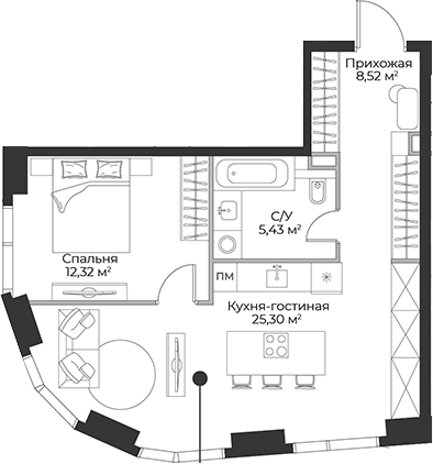Планировка — Гранд Фили, 2-комн., 52 м²
