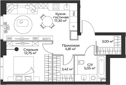 Планировка — Гранд Фили, 2-комн., 46 м²