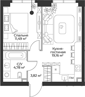Планировка — Гранд Фили, 2-комн., 39 м²