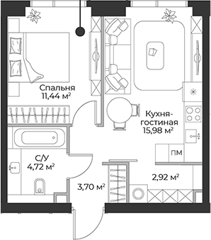 Планировка — Гранд Фили, 2-комн., 39 м²