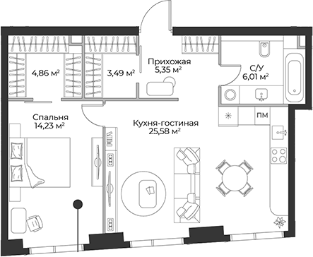 Планировка — Гранд Фили, 2-комн., 60 м²