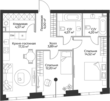 Планировка — Гранд Фили, 3-комн., 65 м²