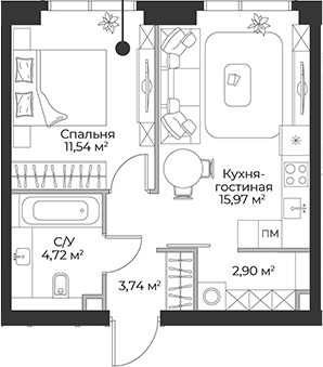 Планировка — Гранд Фили, 2-комн., 39 м²