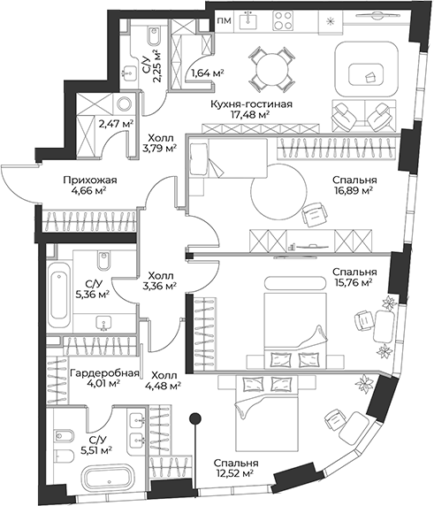 Планировка — Гранд Фили, 4-комн., 100 м²