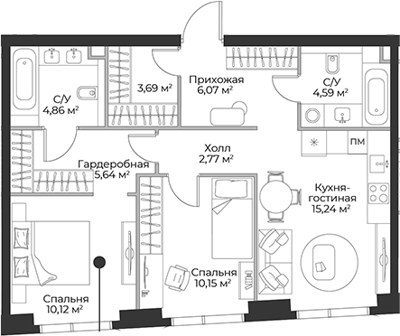 Планировка — Гранд Фили, 3-комн., 63 м²