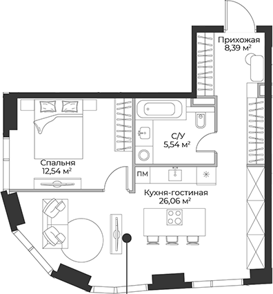 Планировка — Гранд Фили, 2-комн., 53 м²