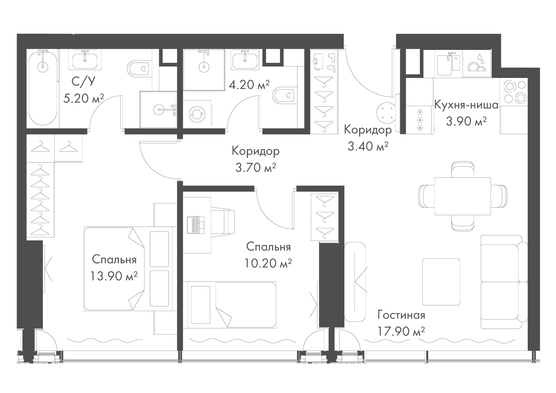 Планировка — Слава, 3-комн., 62 м²