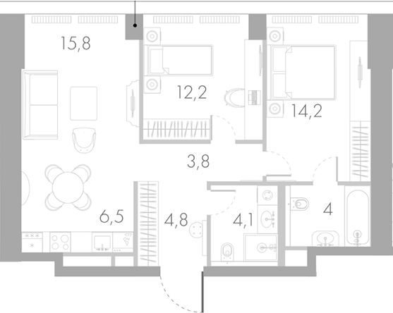 Планировка — Ривер Парк Кутузовский, 3-комн., 65 м²