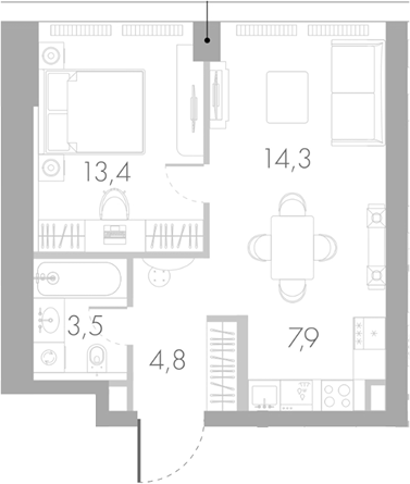 Планировка — Ривер Парк Кутузовский, 2-комн., 44 м²