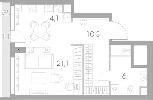 Планировка — Ривер Парк Кутузовский, Студия, 42 м²