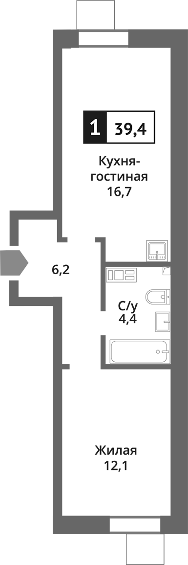 Планировка — Лесная Отрада, 2-комн., 39 м²