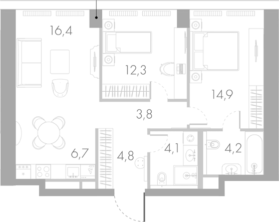 Планировка — Ривер Парк Кутузовский, 3-комн., 67 м²