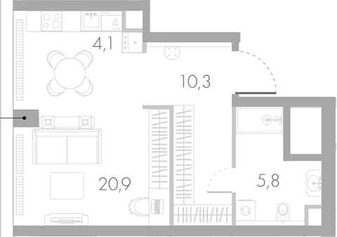 Планировка — Ривер Парк Кутузовский, Студия, 41 м²