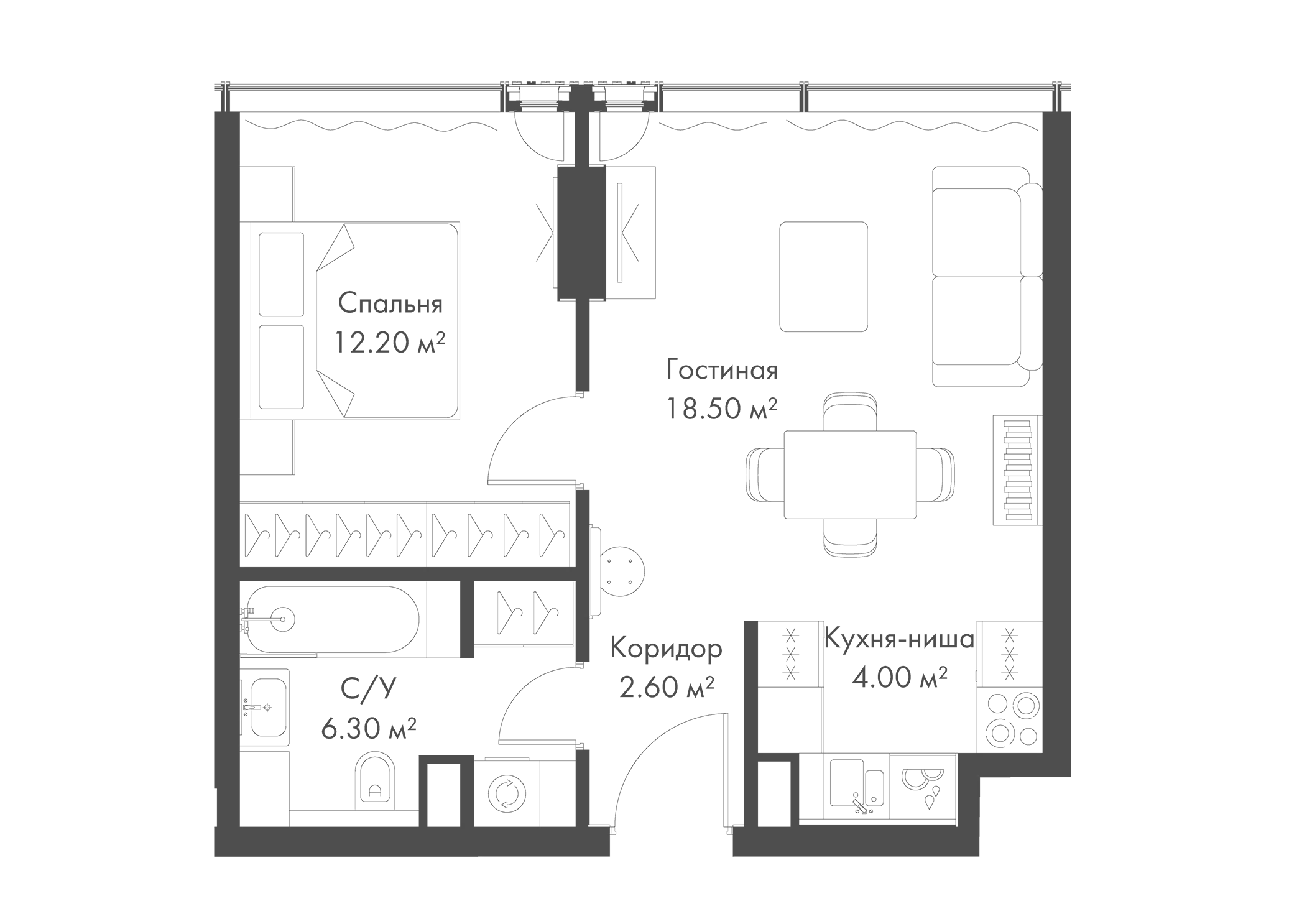 Планировка — Слава, 2-комн., 44 м²