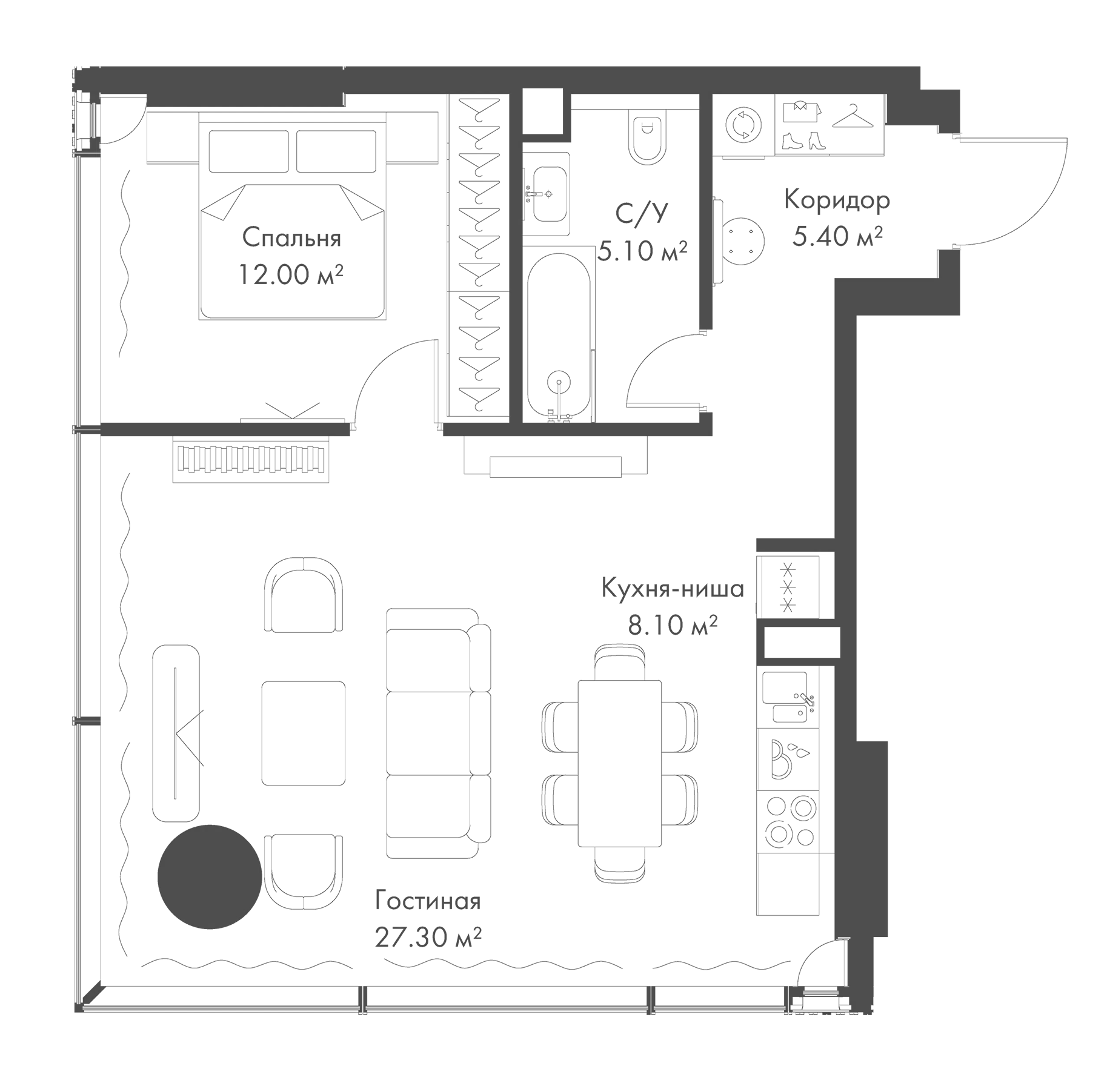 Планировка — Слава, 2-комн., 58 м²
