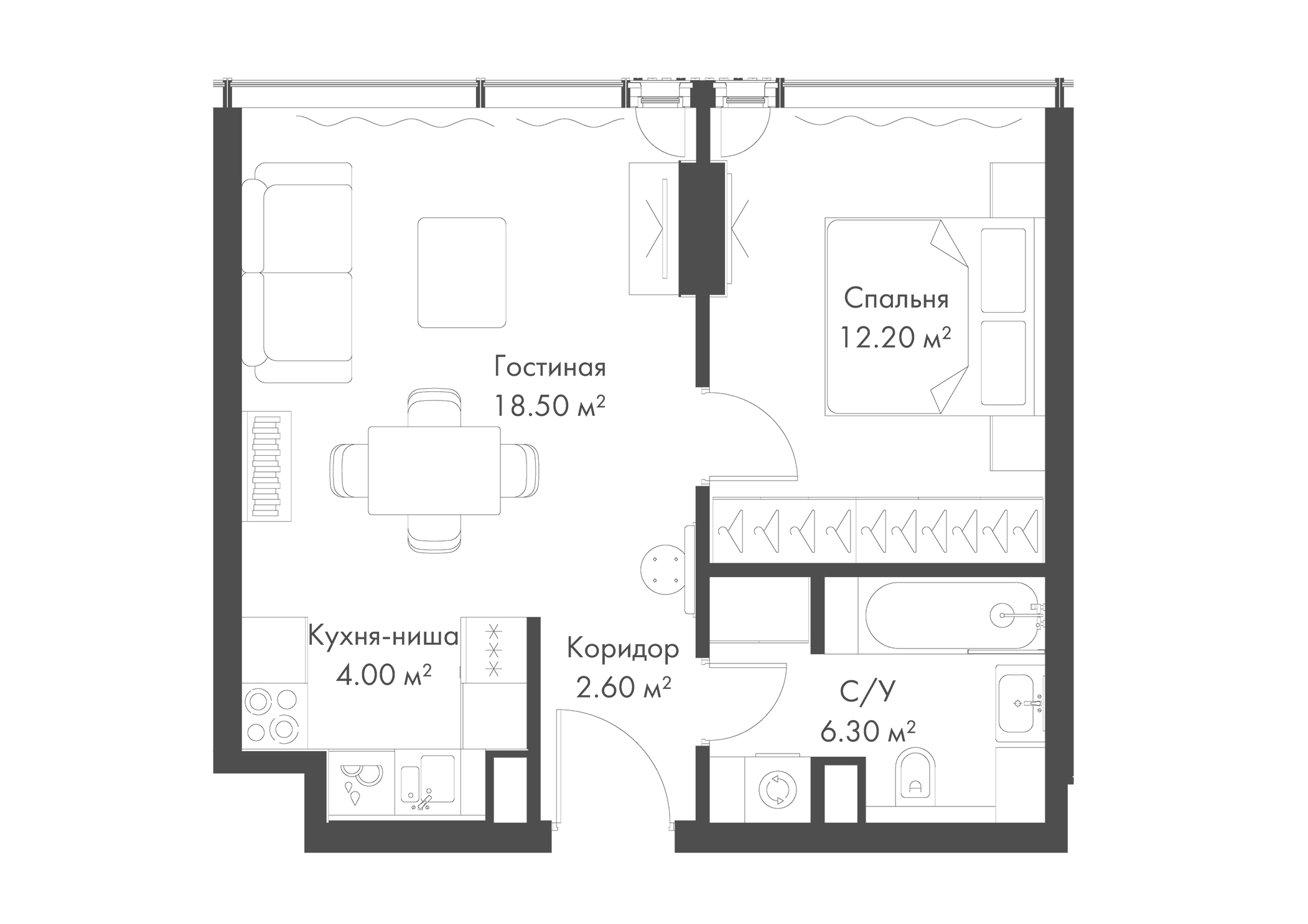 Планировка — Слава, 2-комн., 44 м²