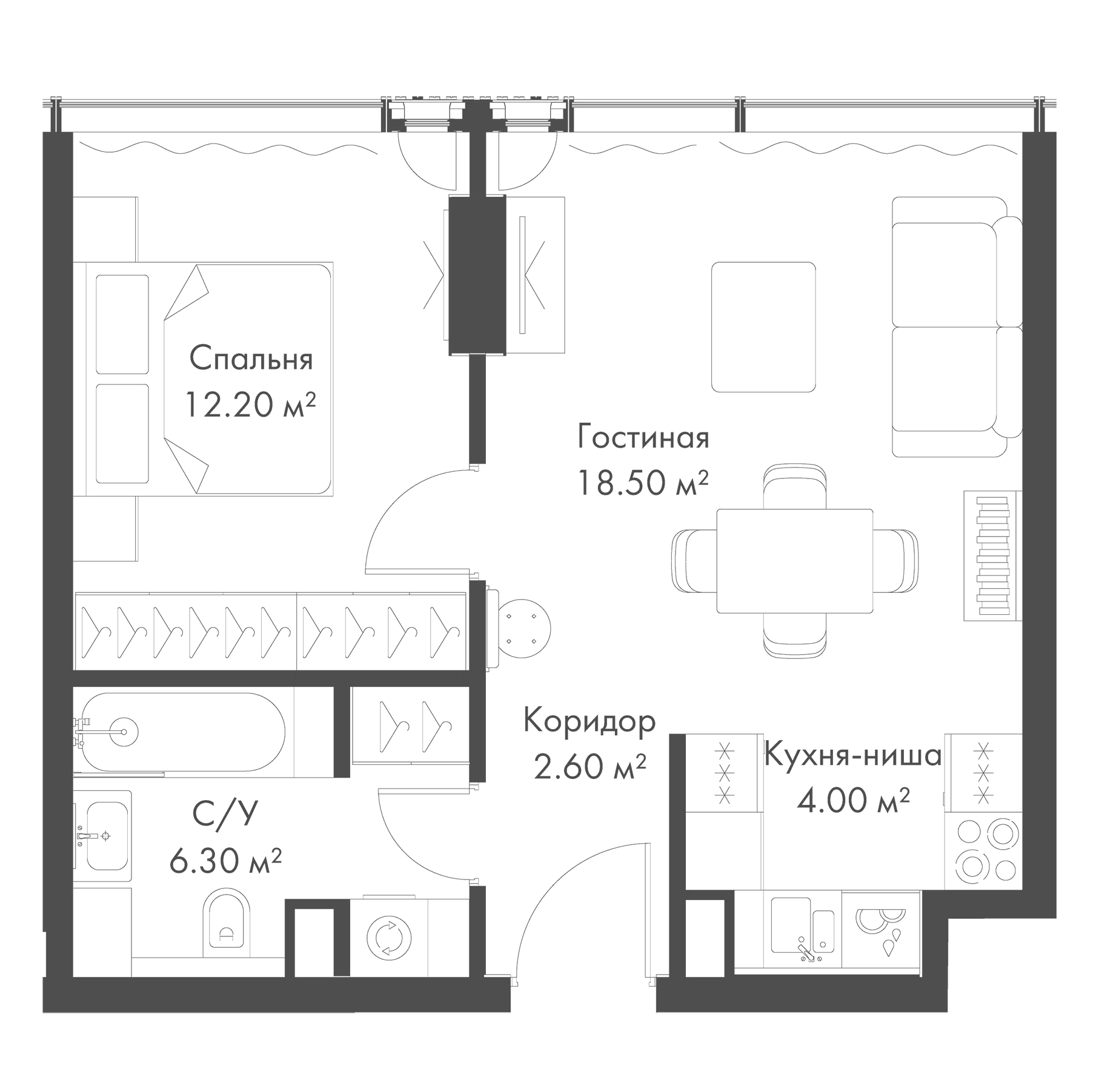 Планировка — Слава, 2-комн., 44 м²