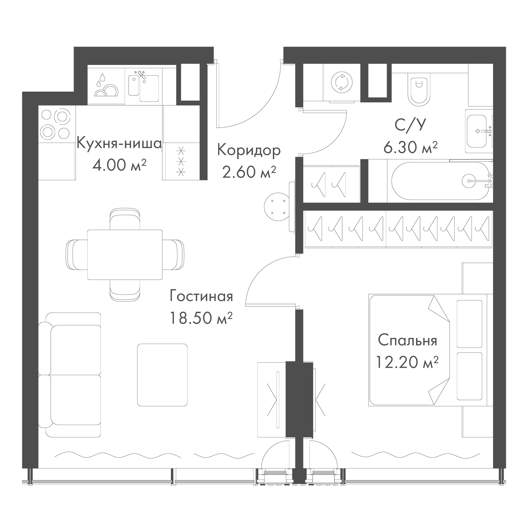 Планировка — Слава, 2-комн., 44 м²