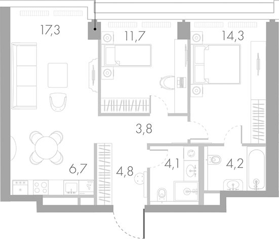 Планировка — Ривер Парк Кутузовский, 3-комн., 67 м²