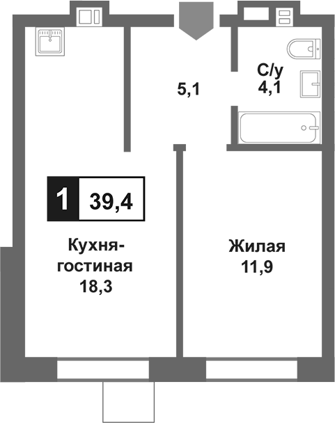Планировка — Лесная Отрада, 2-комн., 39 м²