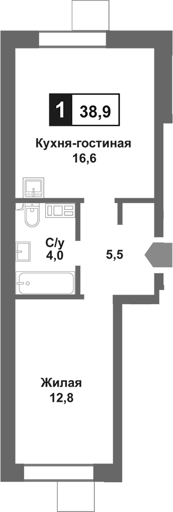 Планировка — Лесная Отрада, 2-комн., 39 м²