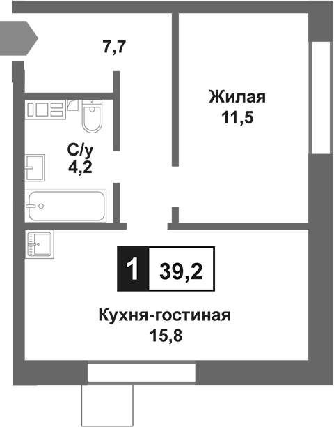 Планировка — Лесная Отрада, 2-комн., 39 м²