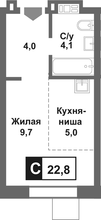 Планировка — Лесная Отрада, Студия, 23 м²