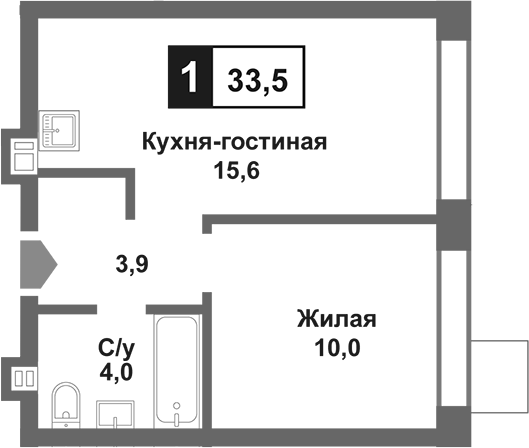 Планировка — Лесная Отрада, 2-комн., 34 м²