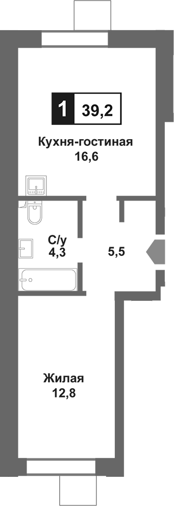 Планировка — Лесная Отрада, 2-комн., 39 м²