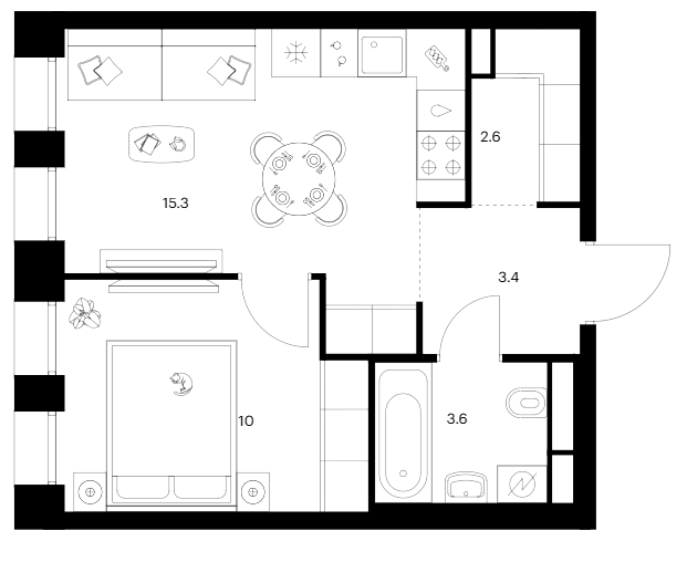 Планировка — Строгино 360, 1-комн., 35 м²