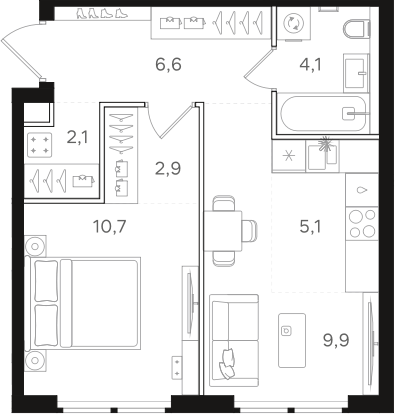 Планировка — Назаре. Мангазея в Богородском, 1-комн., 41 м²
