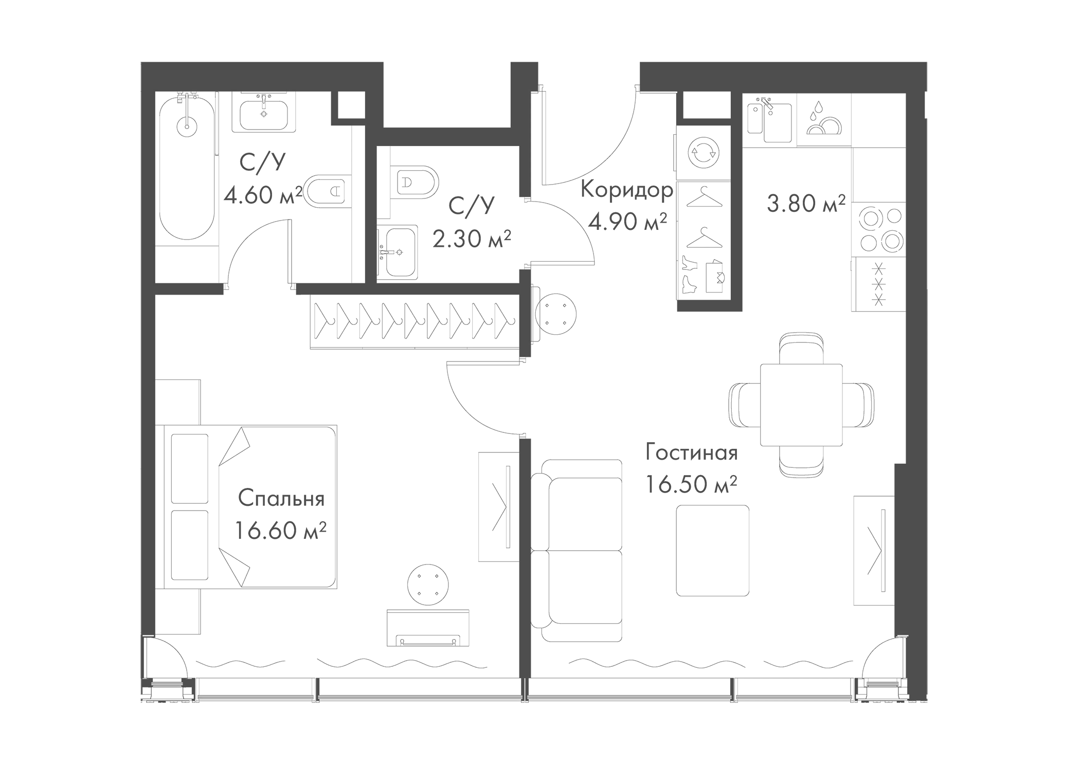 Планировка — Слава, 2-комн., 49 м²