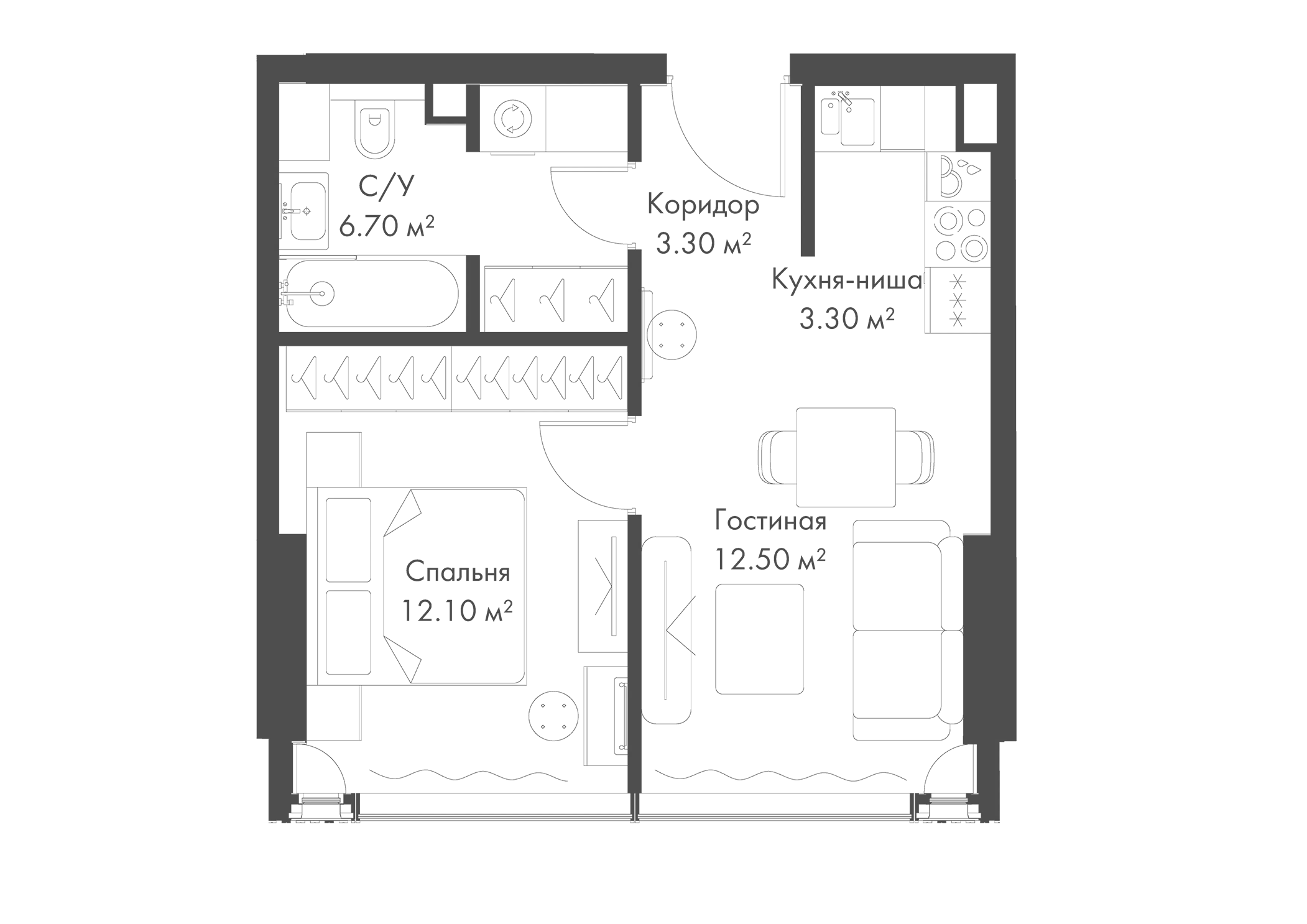 Планировка — Слава, 2-комн., 38 м²