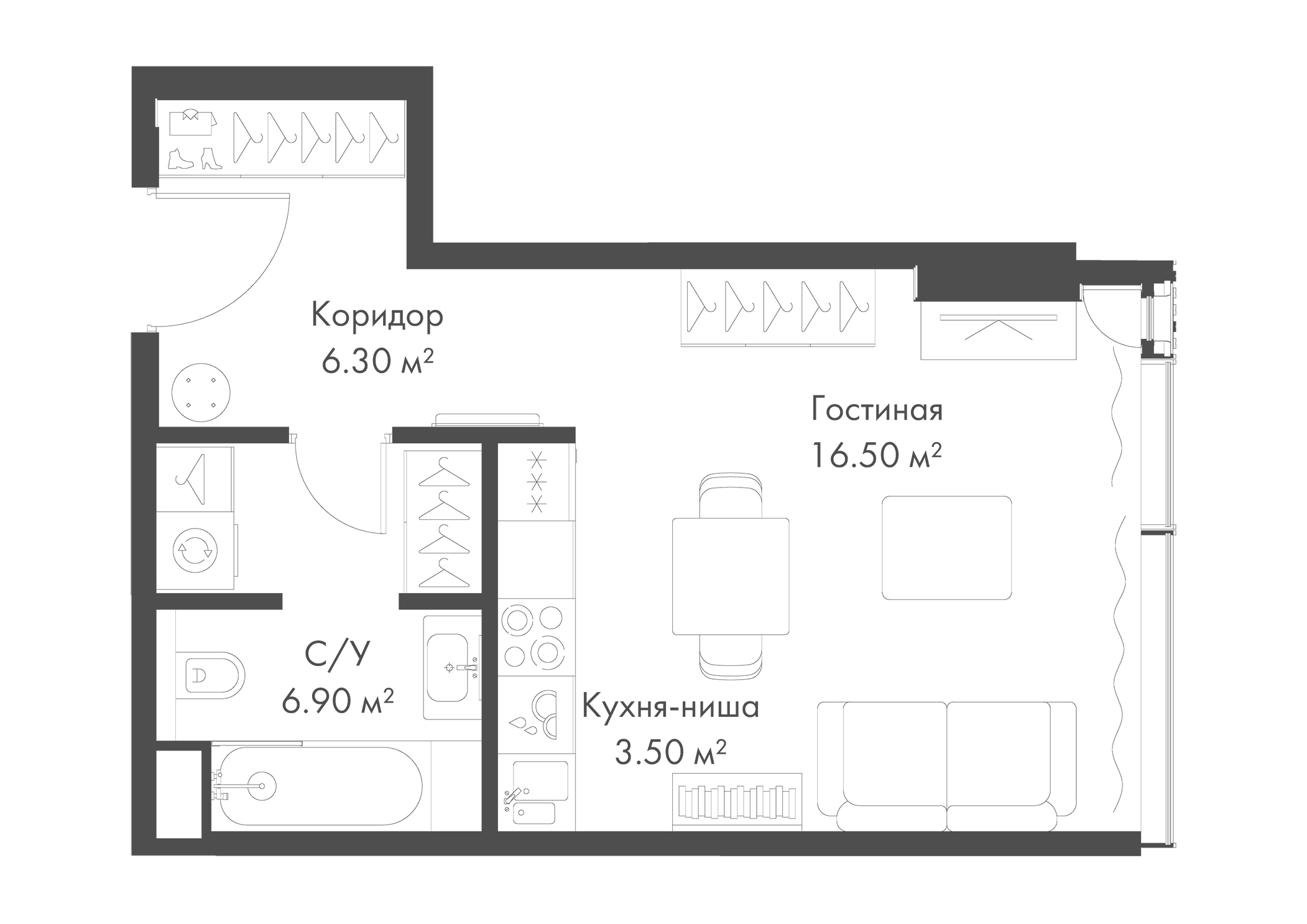 Планировка — Слава, Студия, 33 м²