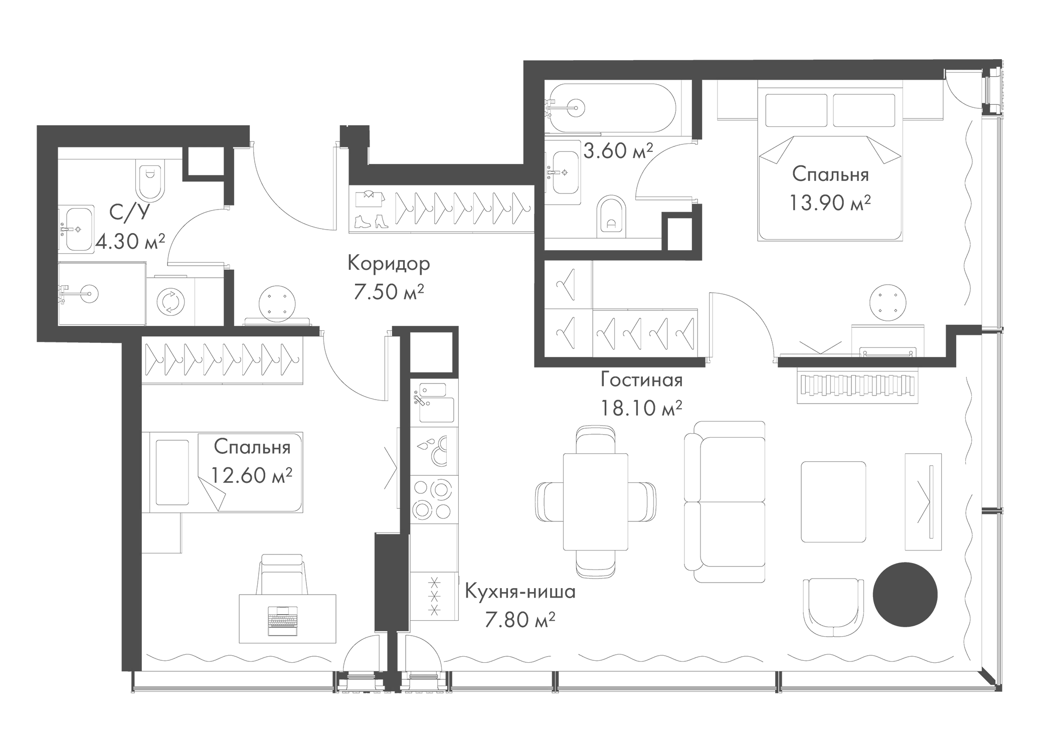 Планировка — Слава, 3-комн., 68 м²