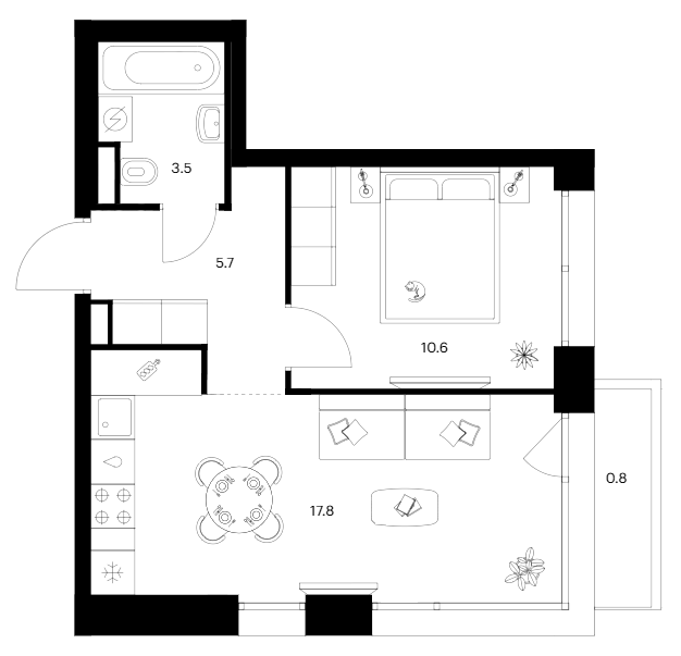 Планировка — Строгино 360, 1-комн., 38 м²