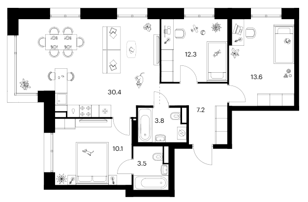 Планировка — Строгино 360, 3-комн., 81 м²