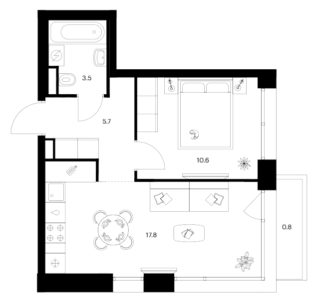 Планировка — Строгино 360, 1-комн., 38 м²