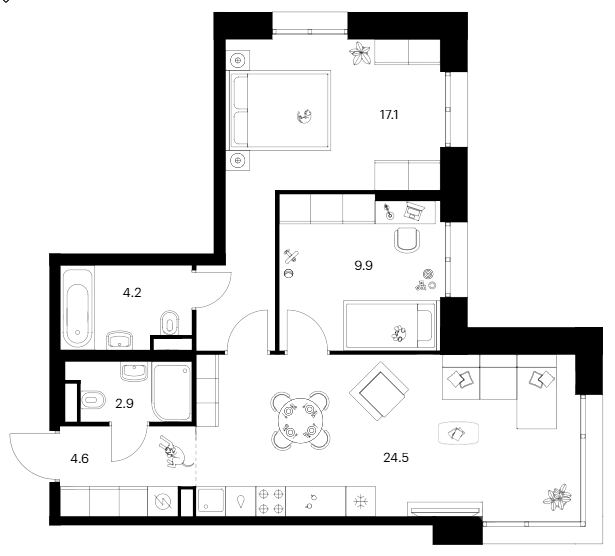Планировка — Строгино 360, 2-комн., 63 м²