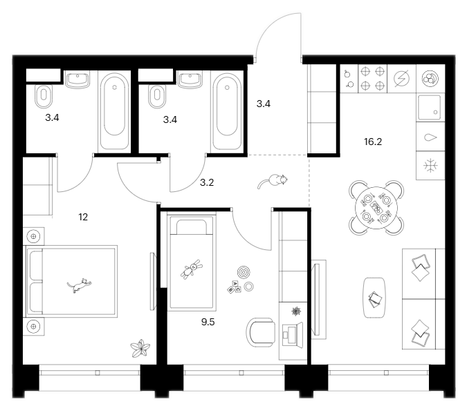 Планировка — Строгино 360, 2-комн., 51 м²
