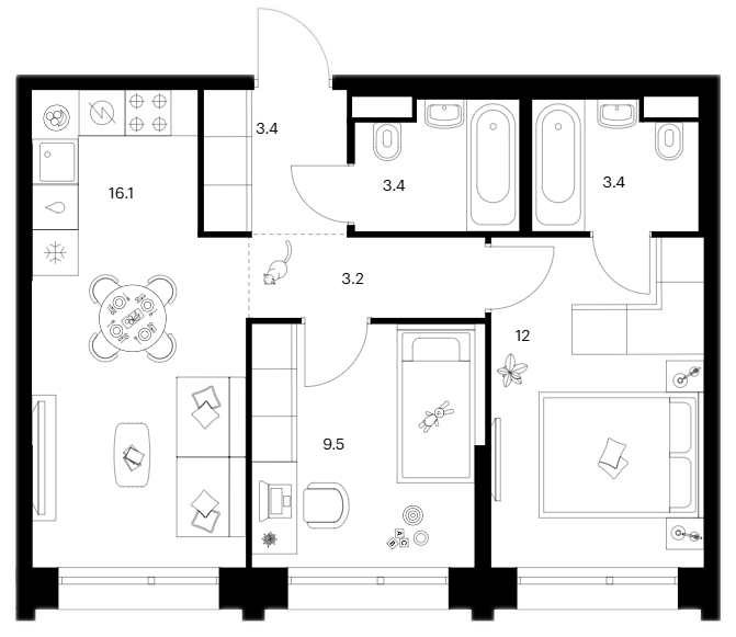 Планировка — Строгино 360, 2-комн., 51 м²