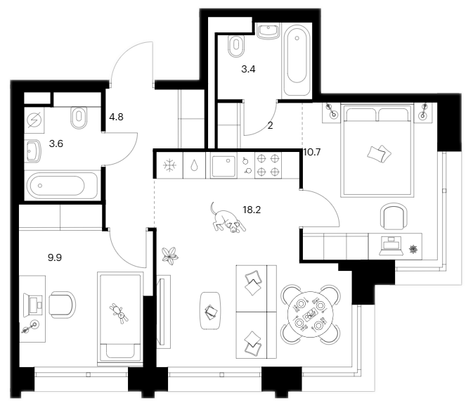Планировка — Строгино 360, 2-комн., 53 м²