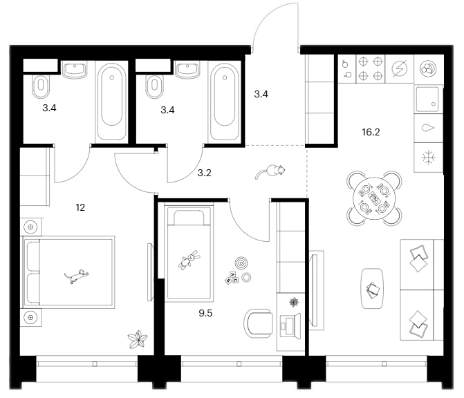 Планировка — Строгино 360, 2-комн., 51 м²