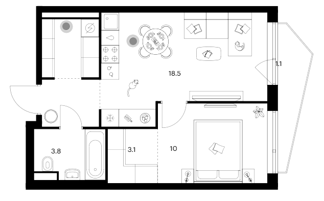 Планировка — Строгино 360, 1-комн., 42 м²
