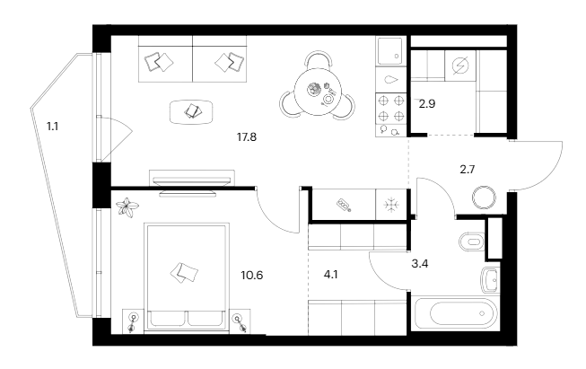 Планировка — Строгино 360, 1-комн., 42 м²