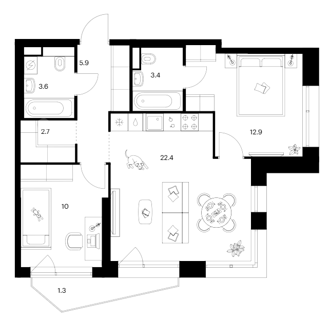 Планировка — Строгино 360, 2-комн., 61 м²