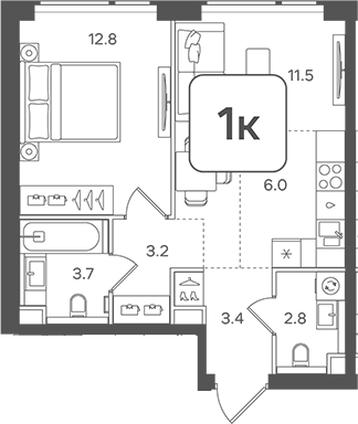 Планировка — Назаре. Мангазея в Богородском, 2-комн., 43 м²